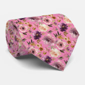 Paarse Roze Patroon Bloemen Bloem Halsband Stropdas (Opgerold)