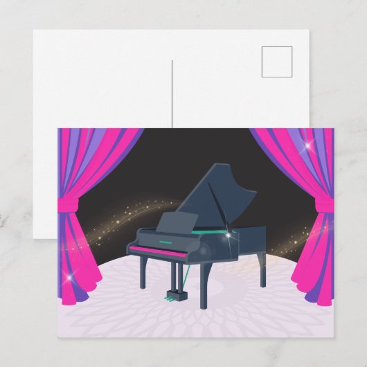 Paarse roze pianopodium briefkaart (Voorkant / Achterkant)