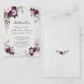 Paarse Roze Pioen Bloemen Gouden Trouwdetails Informatiekaartje (Voorkant / Achterkant)