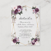 Paarse Roze Pioen Bloemen Gouden Trouwdetails Informatiekaartje (Voorkant)