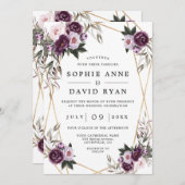 Paarse Roze Pioen Roze Goud All In One Trouwen Kaart (Voorkant / Achterkant)