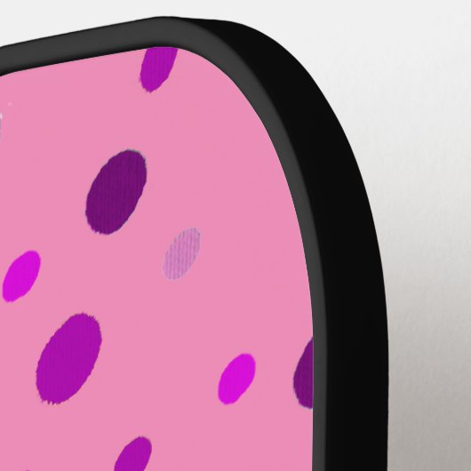 Paarse roze pokadots op roze handpalmen pickleball paddle (Links Detail)