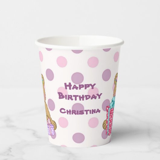 Paarse Roze Polka Dot Beer Verjaardag Papieren Bekers (Links)