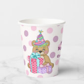 Paarse Roze Polka Dot Beer Verjaardag Papieren Bekers (Voorkant)