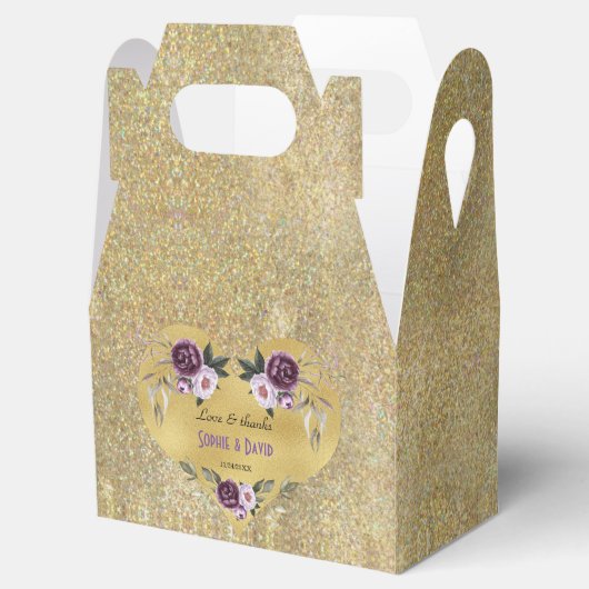 Paarse roze pony Flowers Gold Glitter Weddenschap Bedankdoosjes (Geopend)