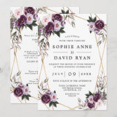 Paarse roze pony Roos Gold in één bruiloft Kaart (Voorkant / Achterkant)