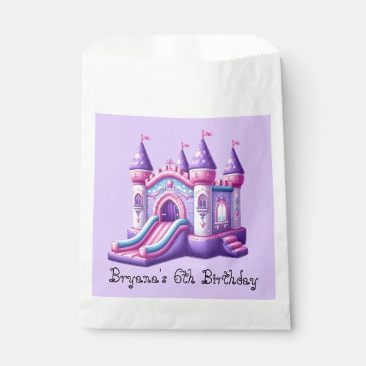 Paarse Roze Prinses Kasteel Bounce House Party Bedankzakje (Voorkant)