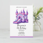 Paarse Roze Prinses Kasteel Bounce House Party Kaart (Staand voorkant)