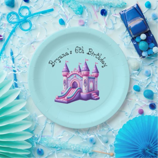 Paarse Roze Prinses Kasteel Bounce House Party Papieren Bordje (Feest)