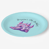 Paarse Roze Prinses Kasteel Bounce House Party Papieren Bordje (Gekanteld)