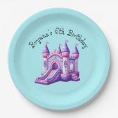 Paarse Roze Prinses Kasteel Bounce House Party Papieren Bordje (Voorkant)