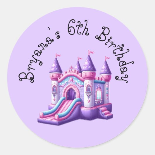 Paarse Roze Prinses Kasteel Bounce House Party Ronde Sticker (Voorkant)