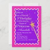 Paarse, roze prinses party Birthday uitnodiging (Voorkant)