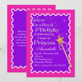 Paarse, roze prinses party Birthday uitnodiging (Voorkant / Achterkant)
