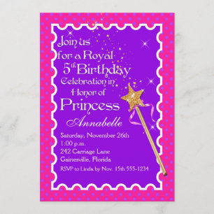 Paarse, roze prinses party Birthday uitnodiging