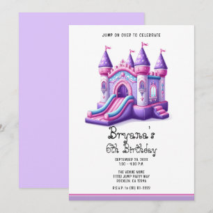 Paarse Roze Prinsessen Kasteel Springhuis Feestje Kaart