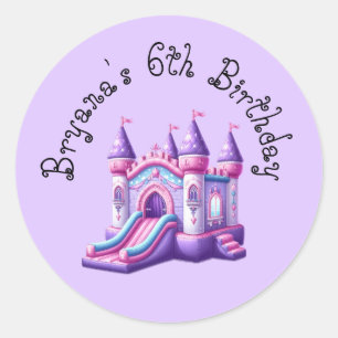 Paarse Roze Prinsessen Kasteel Springhuis Feestje Ronde Sticker