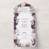 Paarse roze pruimdennen bruiloft | all in one uitnodiging (Binnen)