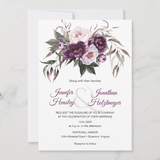 Paarse roze pruimdennen bruiloft kaart (Voorkant)