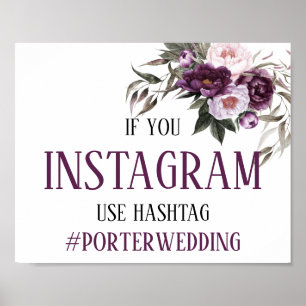 Paarse roze pruimenvolken instagram hashtag Wedden Poster