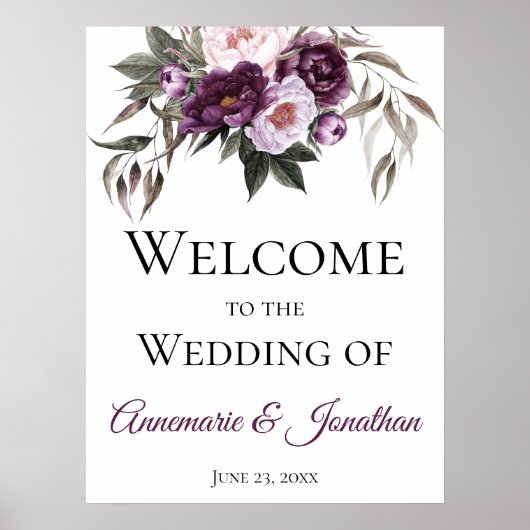 Paarse roze pruimenvolken Welkom bij ons huwelijk Poster (Voorkant)