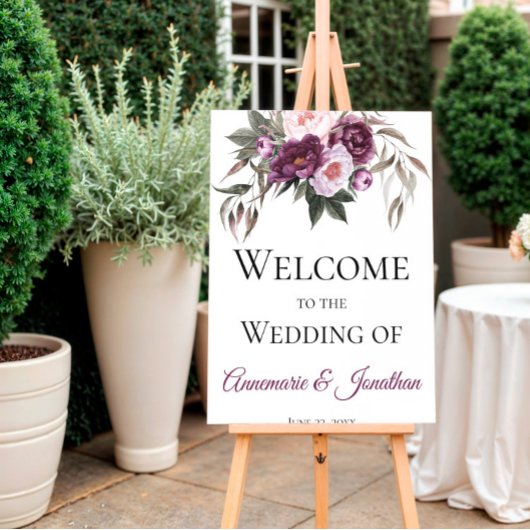 Paarse roze pruimenvolken Welkom bij ons huwelijk Poster