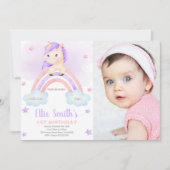 Paarse roze regenboog Unicorn Invitaties met foto Kaart (Voorkant)