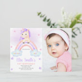 Paarse roze regenboog Unicorn Invitaties met foto Kaart (Staand voorkant)