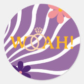 Paarse roze retorvloeren bruiloft ronde sticker (Voorkant)