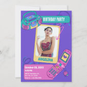 Paarse Roze Retro Y2K Fotoverjaardag Kaart (Voorkant)