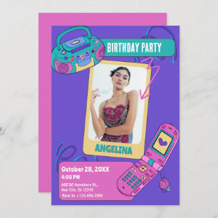 Paarse Roze Retro Y2K Fotoverjaardag Kaart