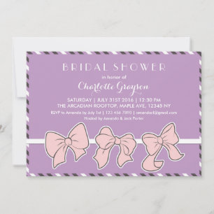 Paarse roze ribbons Bows Bridal Shower Invitation Kaart