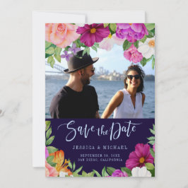 Paarse Roze Rich Bouquets Floral Weduwfoto Save The Date