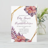 Paarse Roze Rode Bloemen Goud Lijst Baby shower Kaart (Staand voorkant)