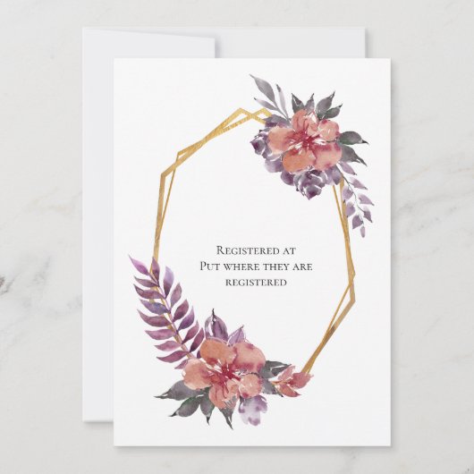 Paarse Roze Rode Bloemen Goud Lijst Baby shower Kaart (Achterkant)