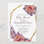 Paarse Roze Rode Bloemen Goud Lijst Baby shower Kaart (Voorkant / Achterkant)