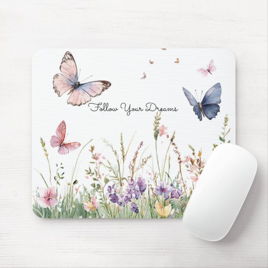 Paarse Roze Rode Bloemen Vlinders Muismat (Met muis)