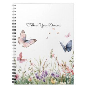Paarse Roze Rode Bloemen Vlinders Notitieboek