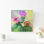 Paarse roze rode cactus bloemen gemanipuleerde sch vierkante klok (Huis)