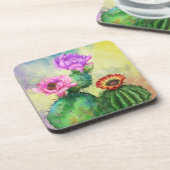 Paarse roze rode cactus bloemen Onderzetter schild (Linkerzijde)