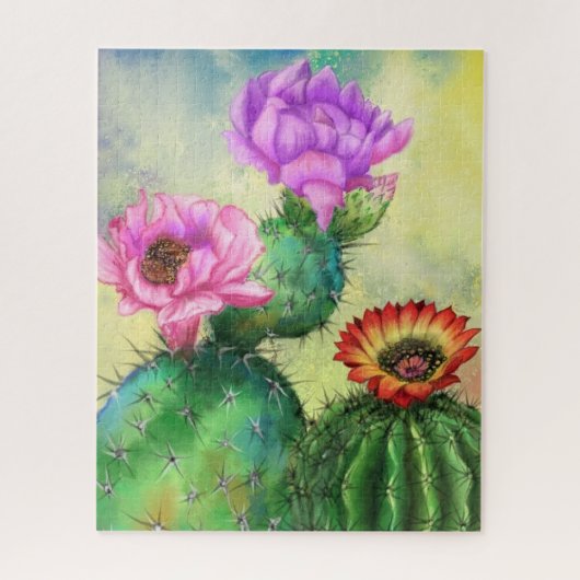 Paarse roze rode cactus bloemen puzzel (Verticaal)