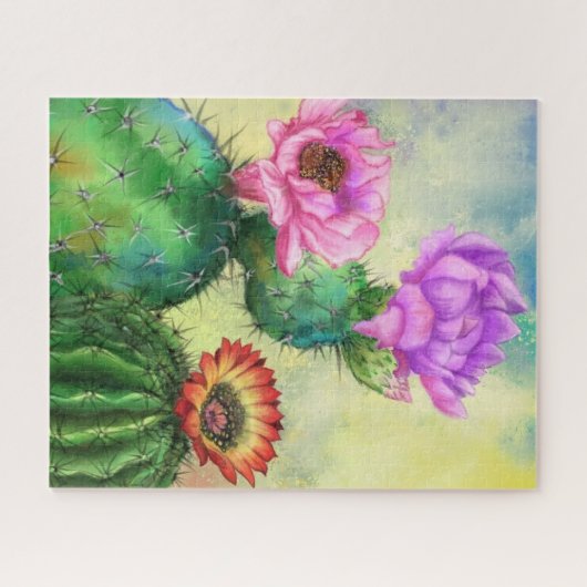 Paarse roze rode cactus bloemen puzzel legpuzzel (Horizontaal)