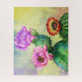 Paarse roze rode cactus bloemen puzzelverf legpuzzel (Verticaal)