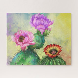 Paarse roze rode cactus bloemen puzzelverf legpuzzel