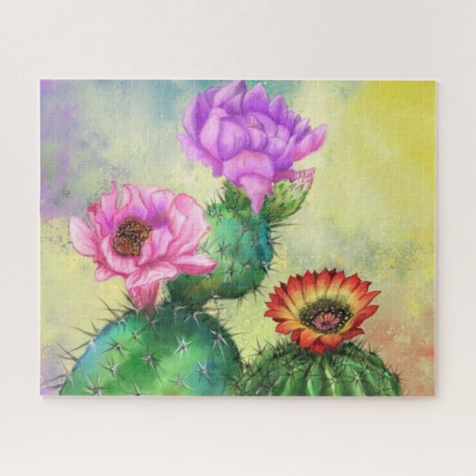 Paarse roze rode cactus bloemen puzzelverf legpuzzel (Horizontaal)