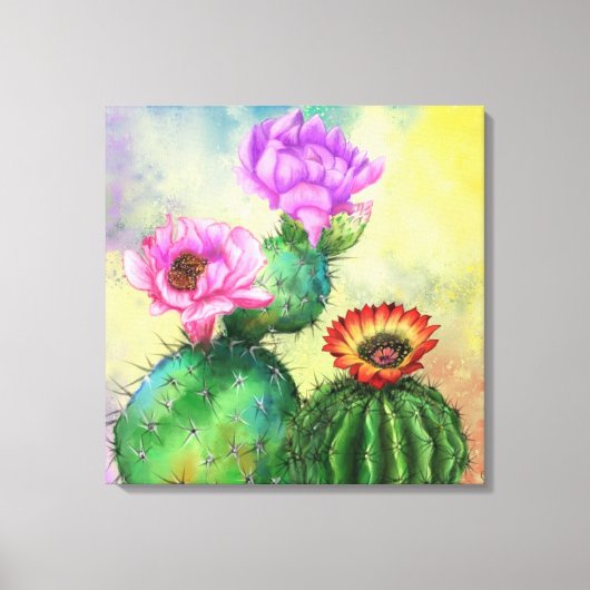 Paarse roze rode cactus Flowers Canvas Afdrukkunst Afdruk (Voorkant)