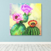 Paarse roze rode cactus Flowers Canvas Afdrukkunst Afdruk (Insitu (Houten vloer))
