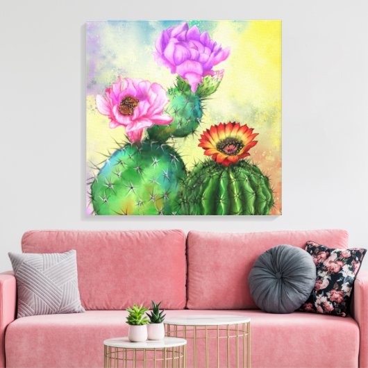 Paarse roze rode cactus Flowers Canvas Afdrukkunst Afdruk (Insitu (Woonkamer))