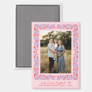 Paarse Roze Rode Folk Art Floral Lijst en tekst Magneet