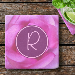 Paarse roze roos bloem monogram moderne stenen onderzetter